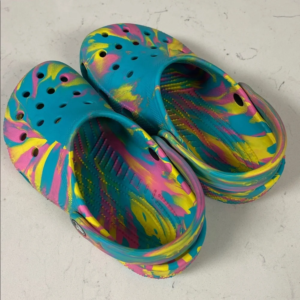 Crocs Classic Marbled Kids Clogs (207464) - Digital Aqua/Multi Size 2 Junior